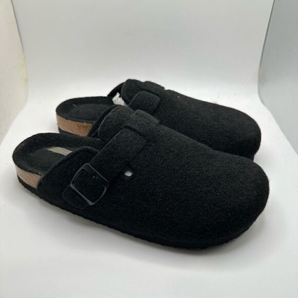 CUSHIONAIRE Women's Cork Footbed Clog with Genuine Leather Upper 8.5 BLACK WOOL - Picture 1 of 7